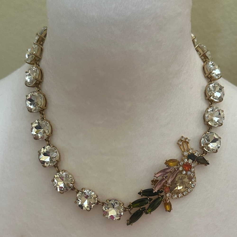 J. Crew Clear Crystal Necklace with Multicolor Gem Floral Accent